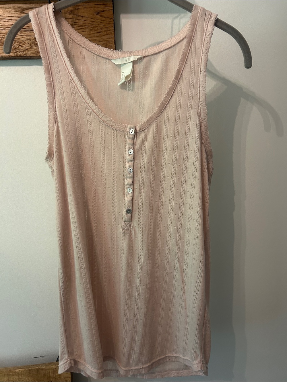 H&M Ribbed Henley Tank Top - Blush Pink